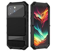 MIYIYQP Compatible for iPhone 15 Pro Max 5G Case, Aluminum Metal Gorilla Glass Shockproof Heavy Duty Sturdy Protector Cover,with Sliding Camera Cover and Built-in Foldable Kickstand (Black-Ⅲ)
