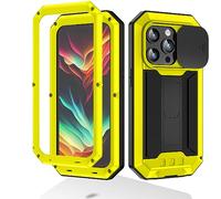 MIYIYQP Compatible for iPhone 15 Pro Max 5G Case, Aluminum Metal Gorilla Glass Shockproof Military Heavy Duty Sturdy Protector Cover,with Sliding Camera Cover and Built-in Foldable Kickstand(Yellow)