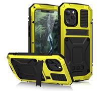 MIYIYQP For iPhone 12 Case, Aluminum Metal Gorilla Glass Waterproof Shockproof Military Heavy Duty Sturdy Protector Cover Hard Case for iPhone 12 (Yellow)