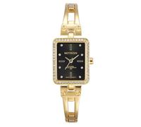 Miykon Bracelet Watches for Women - Genuine Crystal Square Bangle, Japanese Quartz, Water Resistant, 22mm - Model X2E97, Gold Bracelet, Black Dial, Luxury Watch Dress Watch Office Wear Watch Casual