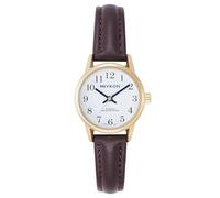 Miykon Dainty Minimalist Casual Dress Watches for Women - Small Easy Reader Analog Watch with Genuine Leather Strap and Second Hand - Japanese Quartz, Waterproof to 100ft, Brown Strap, Gold Case