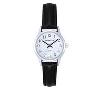 Miykon Dainty Minimalist Casual Dress Watches for Women - Small Easy Reader Analog Watch with Genuine Leather Strap and Second Hand - Japanese Quartz, Waterproof to 100ft, Black Strap, Silver Case