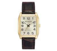 Miykon Men Vintage Tank Dress Watch, Genuine Leather Strap, Water Resistant, Arabic, Gold Case, Gold Dial, 38 mm, The style of the this watch is a classic and vintage-inspired style, combining a