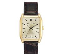 Miykon Men Vintage Tank Dress Watch, Genuine Leather Strap, Water Resistant, Index, Gold Case, Gold Dial, 38 mm, The style of the this watch is a classic and vintage-inspired style, combining a square