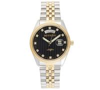 Miykon Silver and Gold Watches for Men | Day Date Mens Dress Watch with Genuine Crystals and Stainless Steel Bracelet | Ion Polished, Lume Hands, Anti-Scratch Glass, Japan Quartz, 100ft Water Resist,