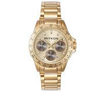 Miykon Stainless Steel Watches for Men - Multifunction Day and Date Dress Watch, Solid Stainless Steel Band, Japanese Quartz, Water Resistant, 40mm - Model V3F92, Gold Bracelet, Gold Dial, Watch,