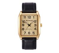 Miykon Vintage Watches for Men - Classic Tank Square Analog Watch with Genuine Leather Wrist Strap, Mens Dress Watches - Japanese Quartz, Waterproof to 100ft, Arabic, Gold Case, Gold Dial, 38 mm, The