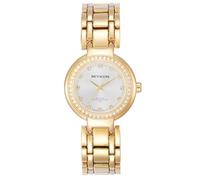 Miykon Womens Jewelry Bracelet Watch with Genuine Crystals, Water Resistant, Gold Bracelet, Silver Dial, 33mm, The aesthetic choices for this product reflect a preference for elegant simplicity and
