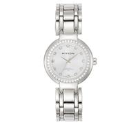 Miykon Womens Jewelry Bracelet Watch with Genuine Crystals, Water Resistant, Silver Bracelet, Silver Dial, 33mm, The aesthetic choices for this product reflect a preference for elegant simplicity and