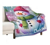 MIYMIYN Christmas Snowman Graphic Print Fleece Blanket Super Soft, Warm Flannel Throw for Sofa, Bed, Picnic, All Seasons Gift (180x200cm,Christmas Theme)