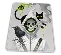 MIYMIYN Halloween Epidemic Prevention Skull, Black Cat and Raven Prints Mouse Pad Non-Slip Rubber Base & Stitched Edges, Wipe Clean Horror Design for Office/Gaming (10x12inch)