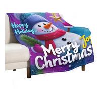 MIYMIYN Throw Blanket for Bed Couch Sofa Cosy Fleece Super Soft Lightweight Warm All Seasons Gift with Christmas Snowman Graphic Print (168x228cm,Christmas Theme)