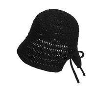 MIYMIYN Women's Summer Straw Bucket Hat Casual Sun Protection Breathable Sun Hat with Bowknot Comfort UV Protection Visor Beach Cap for Daily Wear, Travel, and Beach Trips (Black)