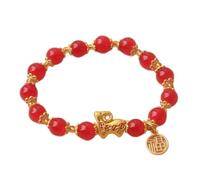Miyno m 2027 Year of the Sheep Chinese Zodiac Imitation Red Agate Crystal Bead Gold Metal Little Sheep Pendant Lucky Charm Elastic Bracelet New Year Celebration Blessing Jewelry Gift