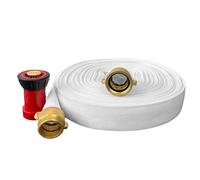 MIYOLU Fire Hose 1-1/2" ID x 100 ft Single Jacket TPU, Featuring M × F NST/NH Brass Couplings and Fire Hose Nozzle, 750 PSI Burst Pressure (100 ft)