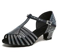 Miyoopark Womens Salsa Latin Dance Shoes with Rhinestones Wedding Evening Sandals L558 Black 5cm Heel UK 3.5