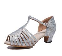 Miyoopark Womens Salsa Latin Dance Shoes with Rhinestones Wedding Evening Sandals L558 Silver 5cm Heel UK 6