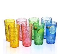 MIYOPESI 18oz Colorful Acrylic Glasses Drinkware (Set of 8), Ice-carved Design Stackable Shatter-Proof Plastic Cups, Reusable Plastic Drinking Tumblers, BPA-Free, Dishwasher-Safe