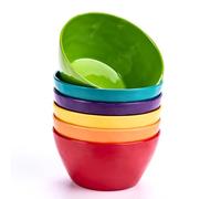MIYOPESI 4.7-Inch Melamine Rice Bowls (Set of 6) - 12oz Unbreakable and Reusable Soup Bowls with Ceramic Feel, Stackable and Dishwasher-Safe Dinnerware (Multi-color)
