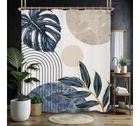 Miyotaa Abstract Blue Shower Curtain Set 60Wx71H Inches Minimalist Aesthetic Modern Contemporary Plant Leaves Neutral Monstera Polyester Waterproof Cloth Bathroom Curtain with 12 Hooks