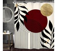 Miyotaa Abstract Burgundy Geometric Shower Curtain Set 60Wx71H Inches Modern Minimalist Aesthetic Plant Leaves Modern Contemporary Neutral Waterproof Bathroom Curtain with 12 Hooks