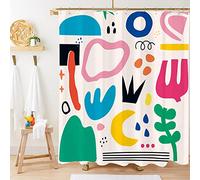 Miyotaa Abstract Colorful Kids Cute Shower Curtain Set 60Wx71H Inches Matisse Aesthetic Simple Minimalist Girl Mid Century Graffiti Polyester Waterproof Cloth Bathroom Curtain with 12 Hooks