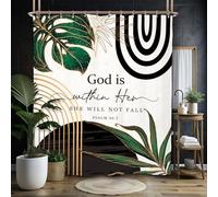 Miyotaa Abstract Emerald Green Shower Curtain Set 60Wx71H Inches Bible Scripture Quotes Minimalist Aesthetic Modern Inspirational Plant Neutral Polyester Waterproof Bathroom Curtain with Hooks