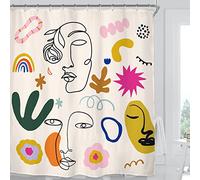 Miyotaa Abstract Minimalist Face Shower Curtain Set 60Wx71H Inches Colorful Aesthetic Modern Pastel Colors Line Polyester Waterproof Cloth Bathroom Curtain with 12 Hooks