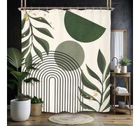 Miyotaa Abstract Sage Green Minimalist Shower Curtain Set 60Wx71H Inches Geometric Aesthetic Modern Mid Century Neutral Contemporary Plant Leaves Waterproof Bathroom Curtain with 12 Hooks