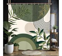 Miyotaa Abstract Sage Green Shower Curtain Set 71Wx71H Inches Minimalist Aesthetic Modern Contemporary Plant Leaves Monstera Geometric Mid Century Waterproof Bathroom Curtain with Hooks
