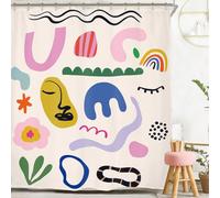 Miyotaa Aesthetic Minimalist Abstract Terracotta Shower Curtain Set 60Wx71H Inches Cute Modern Doodle Boho Chic Polyester Waterproof Cloth Bathroom Curtain with 12 Hooks