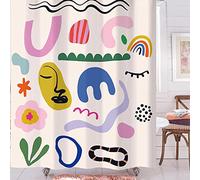 Miyotaa Aesthetic Minimalist Abstract Terracotta Shower Curtain Set 71Wx71H Inches Cute Modern Doodle Chic Polyester Waterproof Cloth Bathroom Curtain with 12 Hooks