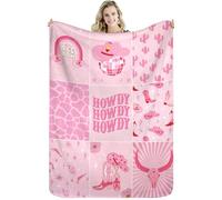 Miyotaa Cowgirl Howdy Flannel Blanket 60Wx80H Inch Gift Cool Teen Girls Preppy Hot Pink Western Y2K Boots Modern Soft Warm Fuzzy Throw Blanket for Couch Sofa Office Bed Throws Birthday Presents