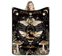 Miyotaa Gothic Black Witchy Bee Flannel Blanket 50Wx60H Inch Gift Moon Phase Night Mysterious Mushroom Soft Warm Fuzzy Throw Blanket for Couch Sofa Office Bed Throws Birthday Presents