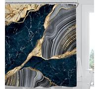 Miyotaa Marble Modern Luxury Shower Curtain Set 60Wx71H Inches Cracked Art Men Abstract Navy Blue Gold Gray Texture Polyester Waterproof Cloth Bathroom Curtain with 12 Hooks