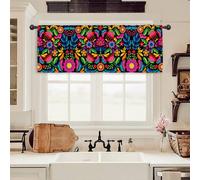 Miyotaa Mexican Fiesta Kitchen Curtain Valance 54W x 18H Rod Pocket Cinco De Mayo Dia De Los Muertos Colorful Flower Window Treatment for Living Room Bedroom Bathroom Laundry