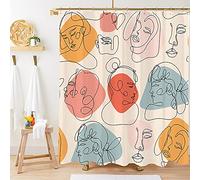 Miyotaa Minimalist Aesthetic Shower Curtain Set 60Wx71H Inches Terracotta Abstract Face Line Art Modern Polyester Waterproof Cloth Bathroom Curtain with 12 Hooks