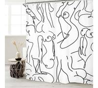 Miyotaa Minimalist Women Shower Curtain Set 60Wx71H Inches Abstract Line Art Black White Modern Contemporary Aesthetic Polyester Waterproof Bathroom Curtain with 12 Hooks