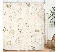 Miyotaa Moon Phase Celestial Shower Curtain Set 60Wx71H Inches Mysterious Constellation Astrology Beige Crescent Tarot Witchy Polyester Bathroom Curtain with 12 Hooks