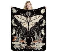 Miyotaa Moth Mtsterious Gothic Blanket 50Wx60H Inch Sun Moon Witchy Night Mushroom Tarot Celestial Gift Warm Fuzzy Throw Blanket for Sofa Bed Throws Birthday Presents