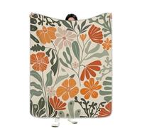 Miyotaa Retro Flower Sage Green Orange Blanket 50Wx60H Inch Matisse Groovy 70s Funky Trendy Aesthetic Gift Warm Fuzzy Throw Blanket for Sofa Bed Throws Birthday Presents
