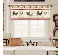 Miyotaa Rustic Rooster Vintage Kitchen Curtain Valance 54W x 18H Rod Pocket Retro Chicken Red Plaid Country Farm Raural Window Treatment for Living Room Bedroom Bathroom