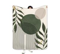 Miyotaa Sage Green Abstract Blanket 50Wx60H Inch Minimalist Neutral Leaves Geometric Aesthetic Plant Mid Century Modern Gift Warm Fuzzy Throw Blanket for Sofa Bed Throws Birthday Presents
