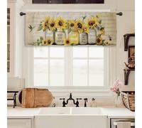 Miyotaa Sunflower Hummingbird Kitchen Curtain Valance 54W x 18H Rod Pocket Farmhouse Rustic Plant Vintage Inspirational Window Treatment for Living Room Bedroom Bathroom