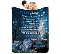 Miyotaa to Our Son Flannel Blanket 50Wx60H Inch Boys Gift from Mom Dad Parents Lion Soft Warm Fuzzy Throw Blanket for Couch Sofa Office Bed Camping Travelling Bed Throws Birthday Presents