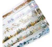 MiyouLuna 6 Rolls Winter PET Tape Set, Landscape Stickers for Journaling, Scrapbooking, and DIY Crafts, with Decorative Clip