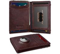 miyozi Airtag Wallet for Men 12 Cards- With Money Clip Gift Boxed, Magnetic Closure Slim Genuine Leather Front Pocket Wallet, 4.4"x 2.7", RFID Blocking, Burgundy151, One Size, Minimalist