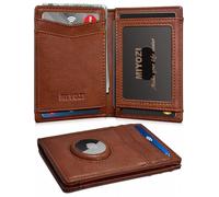 miyozi Airtag Wallet for Men 12 Cards- With Money Clip Gift Boxed, Magnetic Closure Slim Genuine Leather Front Pocket Wallet, 4.4"x 2.7", RFID Blocking, Brick Brown155, One Size, Minimalist