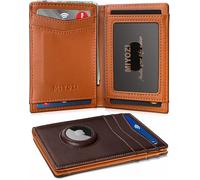 miyozi Airtag Wallet for Men 12 Cards- With Money Clip Gift Boxed, Magnetic Closure Slim Genuine Leather Front Pocket Wallet, 4.4"x 2.7", RFID Blocking, Burnt Umber154, One Size, Minimalist