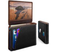 miyozi Airtag Wallet for Men,with Cash Pocket 2 ID Window 13 Cards,Slim Leather Wallet Front Pocket Card Holder RFID Blocking with Gift Box, Black131, One Size, Minimalist